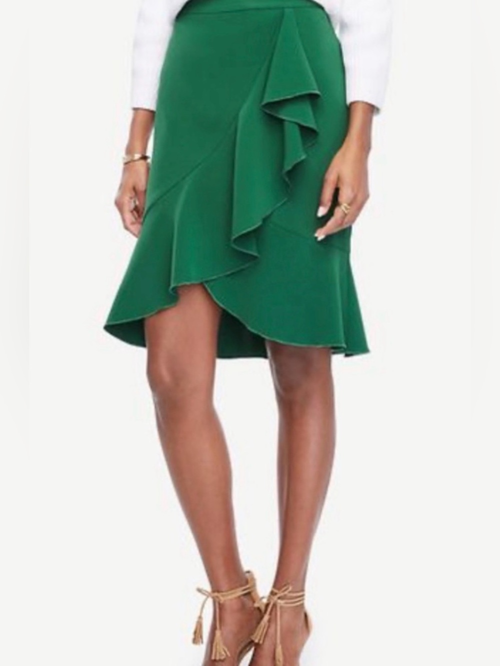 Ann Taylor Emerald Green High-Low Ruffle Skirt